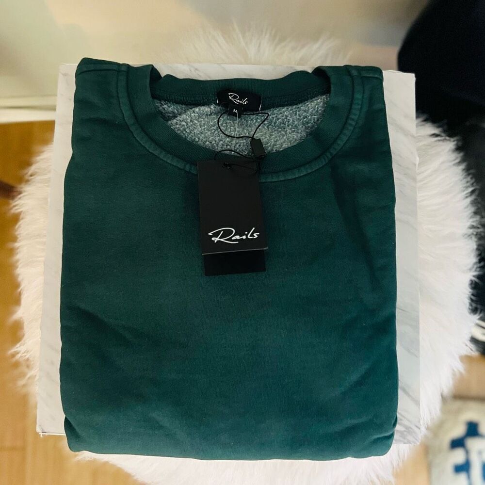 RAILS Alice Cotton Blend Sweatshirt, Organic‎ Cotton Forest Green, Medium, NWT
